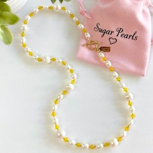 Freshwater Pearl & Yellow Agate Necklace/Hand Knotted